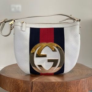 AUTH GUCCI INTERLOCKING SHERRY LEATHER SHOULDERBAG